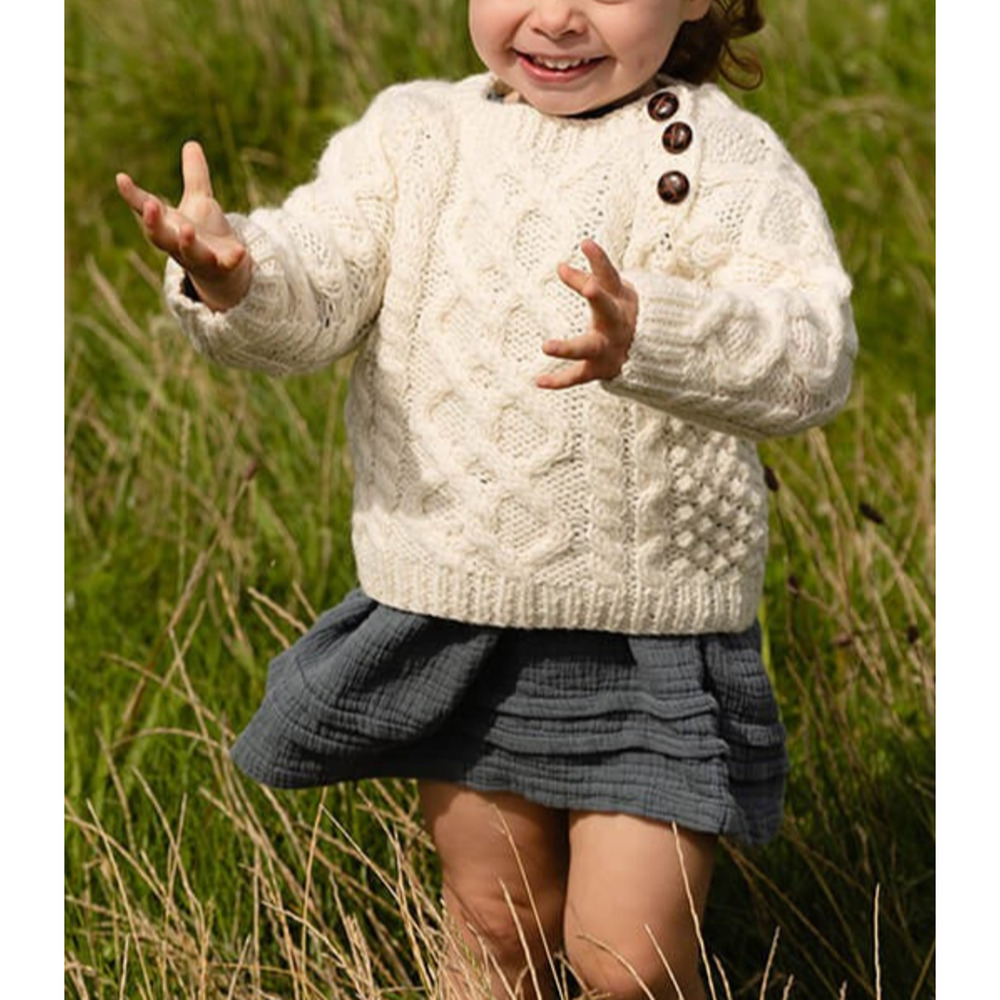 Aran Sweater Market 100% Merino Wool Sweater Shoulder Buttons Baby Size Small - Picture 12 of 15